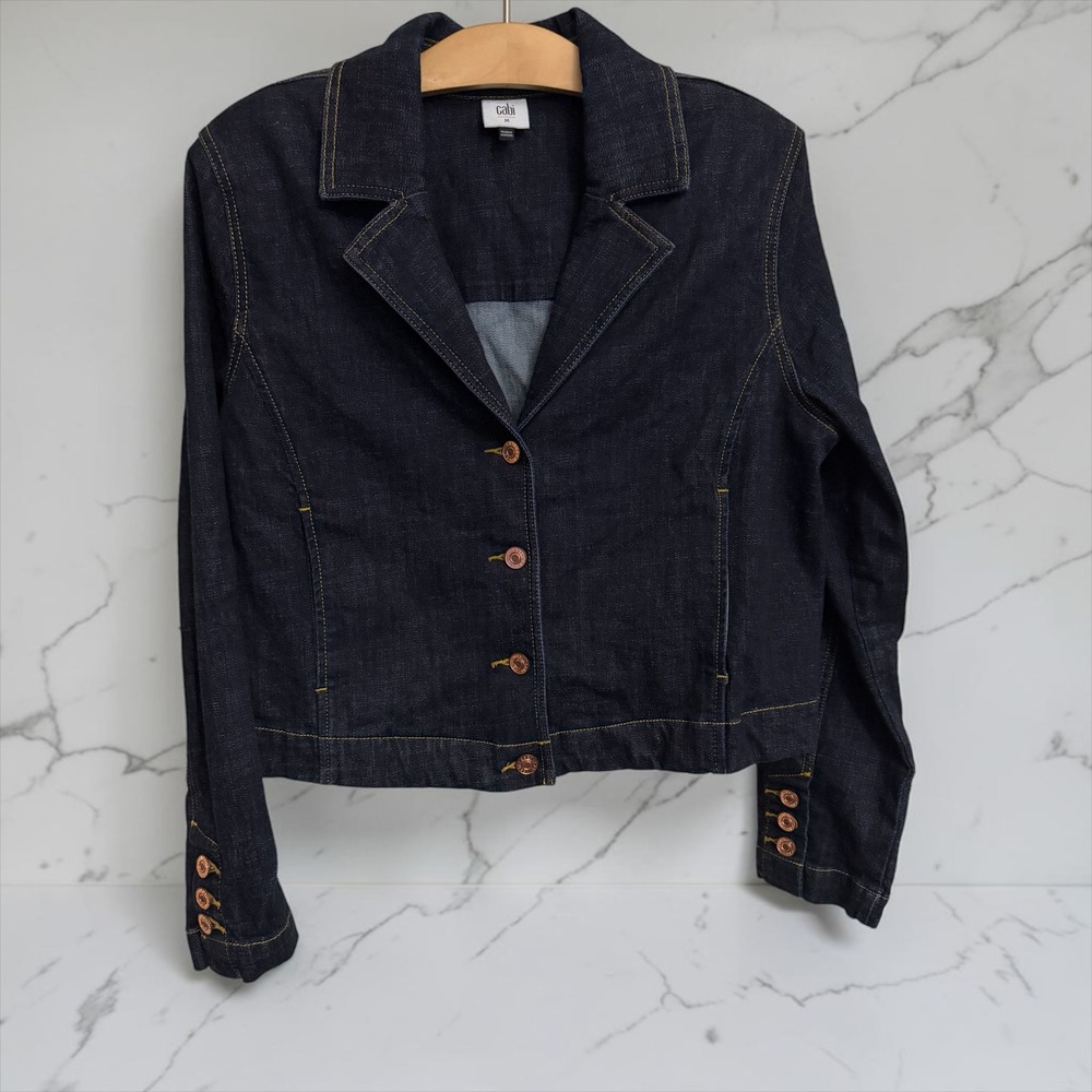 Cabi Dark Wash Denim Cropped Blazer Jacket 4681 Indigo Blue Womens Medium